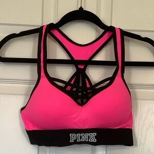 PINK Victoria's Secret Push-Up Padded Sports Bra Neon Pink and Black Size S